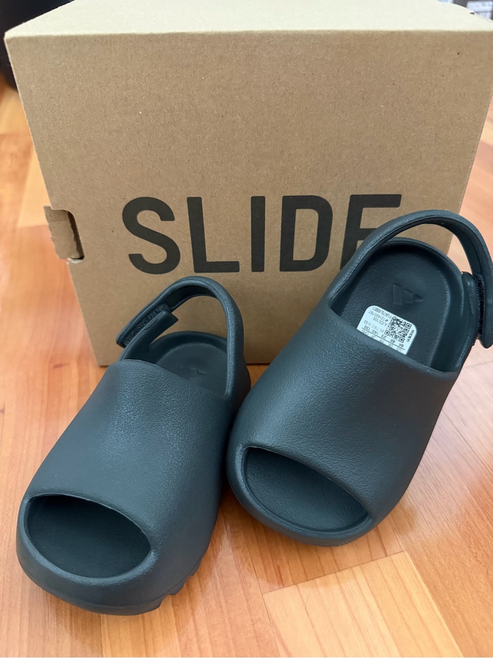 Yeezy Kids Black Slide Sandals with Back Strap